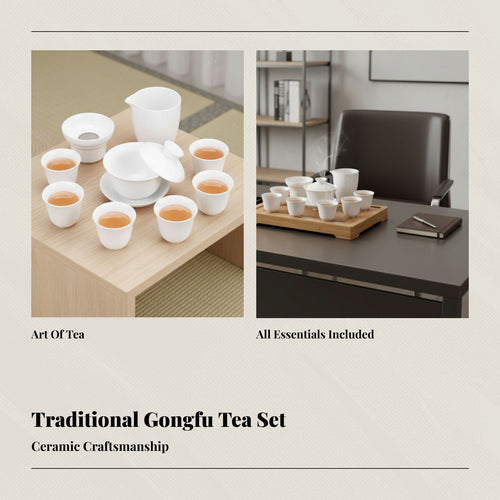 Verdant Porcelain Tea Set, Cream Ceramic Gaiwan, Tea Tray, Home Office, Gift Box Packaging