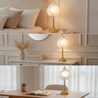 Ocean-Inspired Shell Lamp Vintage Lamp with Pearl Trim Pleated Pearl Light White for Bedroom, Reading Corner