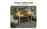 Solid Wood Desktop Study Table with Bookshelf Space Saving Design Home Office Desk with Storage Shelves Multi-Functional Modern Design for Telecommuting Workers, Teenagers, Professionals, Small Areas, Bedroom, Dorm Room