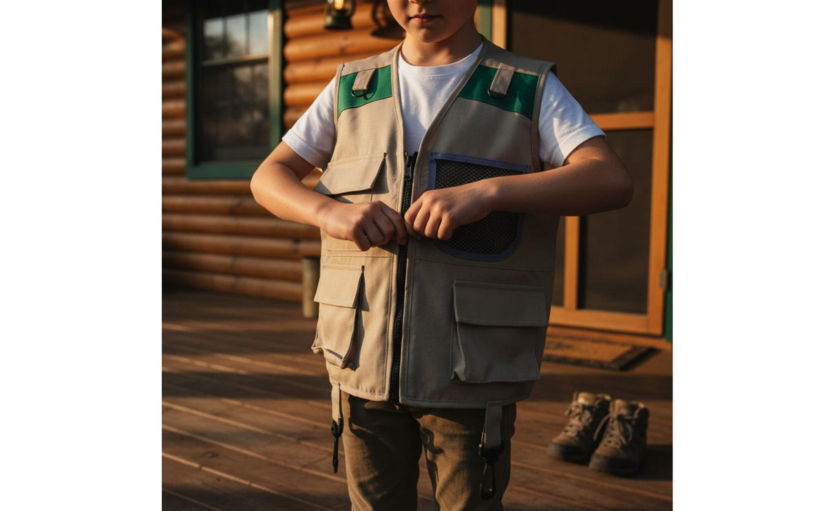 2 Pieces Kids Nature Investigator Vest and Hat Set Multi-Pocket Design Outdoor Exploration Vest and Hat Outdoor Exploration