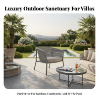 Woven Rope Armchair Waterresistant Seat Paded Rope Weave Armchair Weather-Resistant Modern Design for Balcony, Pool Deck Area