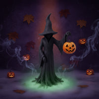 Witch Figurine with Pumpkin Spooky Hooded Witch Statue Gothic for Mantel
