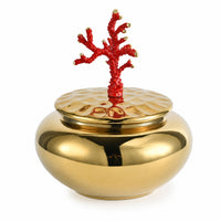 Tabletop Container with Coral Ornament Glossy Ceramic Jar with Lid Versatile Decorative Jar for Bedroom