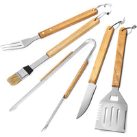 厂家不锈钢烧烤工具竹木盒套装户外BBQ 木柄叉铲夹组合烧烤具全套