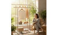 Adjustable Height Clothes Drying Rack with Wheels Extendable Rolling Clothes Rack with Shelves Freestanding Mobile for Balcony