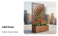 Brown Wood Planter Box with Trellis, 100cm Louvred Freestanding Raised Garden Bed, Outdoor for Balcony Patio Courtyard
