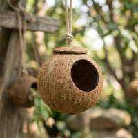 Coconut Bird Nest House, Handmade Nest Box with 7cm Opening and Rope Loop, Breeding Space for Cage, Medium Bird House for Resting