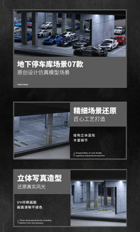 1:64地下停车库场景模型仿真合金车模展示防尘收纳小汽车灯光摆件