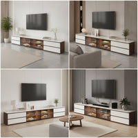 TV Cabinet with Glass Door Modern Media Console Stone-TV Stand for Living Room, Apartment