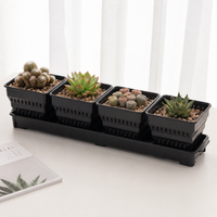 Square Planter Set with Saucers, 4 x 10cm Plant Pots Indoor, Breathable Drainage for Flowers Home Decor