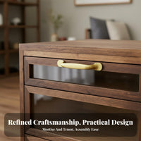 Wooden Tea Cabinet Solid Wood Organizer Cart Glass Panel Multi-drawer Rolling Cabinet Aesthetic Construction Suitable for Collectors Living Room Home Office