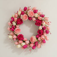 Silk Flower Wreath Spring-Style Artificial Floral Wreath Full-Bodied for Entry, Entryway