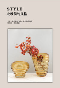 现代轻奢琥珀色螺旋琉璃花瓶桌面摆件售楼处办公室餐厅家居装饰品