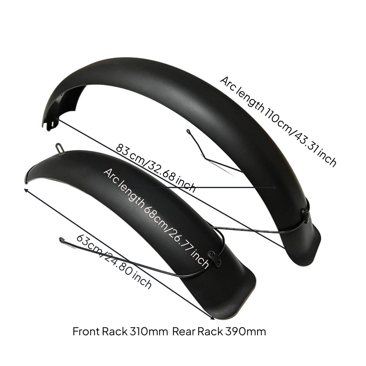 2 Pieces Wide-Tire Mountain Bike Fenders with Support Stays Curved Wide-Tire Mountain Bike Mudguard Set Front and Rear Mudguards for Cyclists