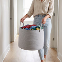 Cotton Rope Woven Laundry Hamper Storage Basket for Clothes and Toys