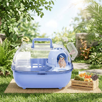 Portable Hamster Cage with Cat Ear Style, Oval Shape Travel Hamster Cage with Water Bottle, Outdoor Small Animal Carrier