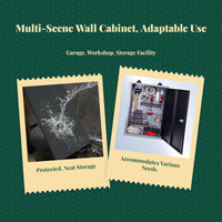 Lockable cabinet with adjustable shelves.