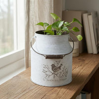 Decorative Iron Pail Distressed Finish Rustic Metal Pail
