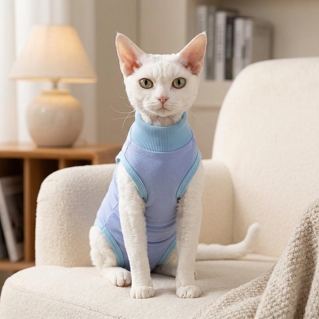 Cat Recovery Suit with Ties, Super Elastic Modal Neuter Suit, Thin Spay Suit and Anti-Lick Shirt, Comfortable Kitten Post Surgery Wound Care