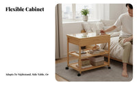 Rolling Nightstand with Drawer Rounded Corners Multi-Tier Rolling Cart