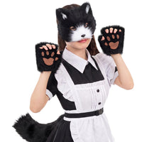 Halloween Cat Fox Plush Mask with Claws and Tail Cosplay Set