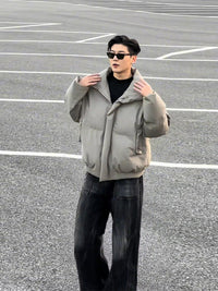 美式高街短款羽绒棉服男冬季穿搭一整套装高级感廓形PU皮棉袄外套