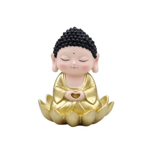 Buddha Statue with Lotus Base Gold Buddha Statue Miniature for Garden