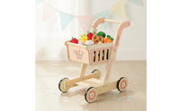 Wooden Shopping Cart Pretend Play Imaginative Shopping Cart Rounded Edges for Kids