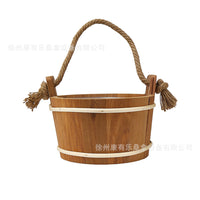 跨境6L双耳桑拿汗蒸房木桶带绳子木勺桑拿房盛水木桶配件浇水工具