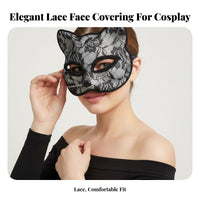 Mysterious Look Lace Feline Half-Mask Design Lace Feline Eye Mask Easy to Wear Costume Accessory Lightweight and Comfortable for Cosplayers, Adults, Party-Goers, Halloween, Cosplay Events, Photoshoots, Masquerade Balls