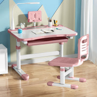 Tiltable Desktop Adjustable Kids Desk and Chair Set Rounded Edges Ergonomic Children Study Table Built-in Storage Ergonomic Kids Writing Table Split Backrest for Homeschooling