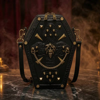 Crossbody Bag with Shoulder Strap Punk Gothic Purse with Skull Eye-Catching Casket Bag for Concerts