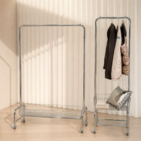 Movable Stainless Steel Clothing Display Rack with Double Rods for Store or Live Streaming