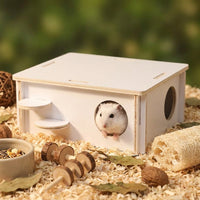 Wooden Small Animal House with Climbing Ladder, Multi-Level Habitat for Syrian Rodent Cage, Small Pet Accessory with Two Entrances and Ramp