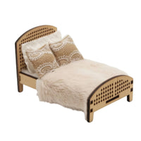 Miniature Bed with Wooden Frame Vintage-Styled Dollhouse Bed