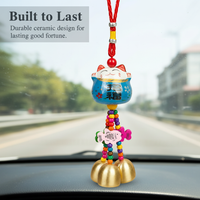 Lucky Cat Ceramic Car Rearview Mirror Charm with Bell