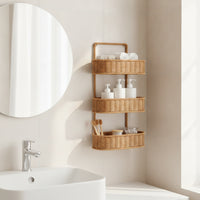Woven Wicker Wall Mount Organizer Space-Saving Wicker Wall Organizer Slim Multi-Purpose for Bathroom, Kitchen, Vanity