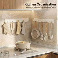 Spoon Holder and Kitchen Utensil Hanging Rail for Pantry, Carbon Steel Wall Mounted Rack with No-Drill Setup