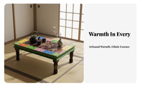 2 Pieces Hand-Painted Floor Desk Colorful Design Low Table Handmade Versatile for Residents, Window Nook Window, Living Room