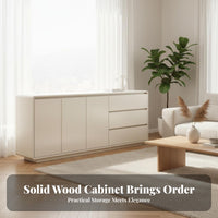 Cream Design Storage Cabinet Rounded Corners Modern Buffet Cabinet Multi-Functional Modern Handleless Sideboard for Families, Entryway, Hallway