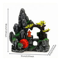 Water Wheel Aquarium Ornament Low Maintenance Pagoda Rock Decor Hand Painted