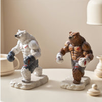 Boxing Bear Statue Muscular Fighting Bear Figurine Anthropomorphic