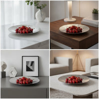 Striped Plate with Fluted Stripes Round Fruit Plate Shallow Dish Silver for Dining Table
