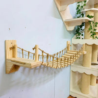 Cat Bridge for Cats with Scratching Surface, Wooden Ladder and Walkway, Wall Mounted Space Saving Indoor Activity for Medium Size Climb Play