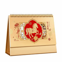 Flip Desk Calendar, Chinese Zodiac Horse, Gold Foil, New Year, Office, Home Decoration