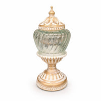 Ribbed Glass Lantern Distressed Finish Vintage Glass Lantern White and Gold