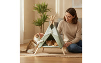 Cat Tent with Wooden Frame Removable Pet Cover Teepee Washable Pet Teepee for Cats, Small Dogs, Living Room, Indoor