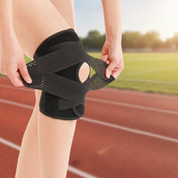 Adjustable Knee Brace with Side Stabilizers Breathable Knee Support with Patella Cutout Elastic Orthosis Supportive for Runners, Athletes, Running, Workout, Basketball