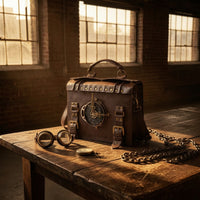 Satchel Bag with Top Handle Retro-Industrial Top Handle Handbag Structured Handbag with Shoulder Strap for Festivals, Cosplay, Streetwear