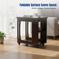 Rubber Wood Side Table, Foldable Top, Multifunctional Coffee Table, Living Room, Dining Table, Space-Saving